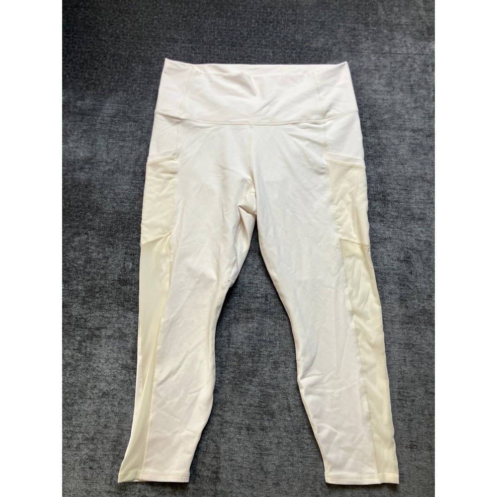 Fabletics PowerHold Crop Leggings Womens 2XL Ivory Stretch High Rise Side Pocket
